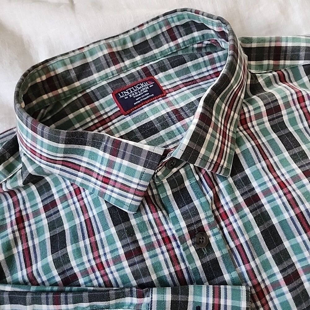 Untuckit Tarcento Button Up Shirt Mens 3XL 100% Cotton Green Plaid Long Sleeve